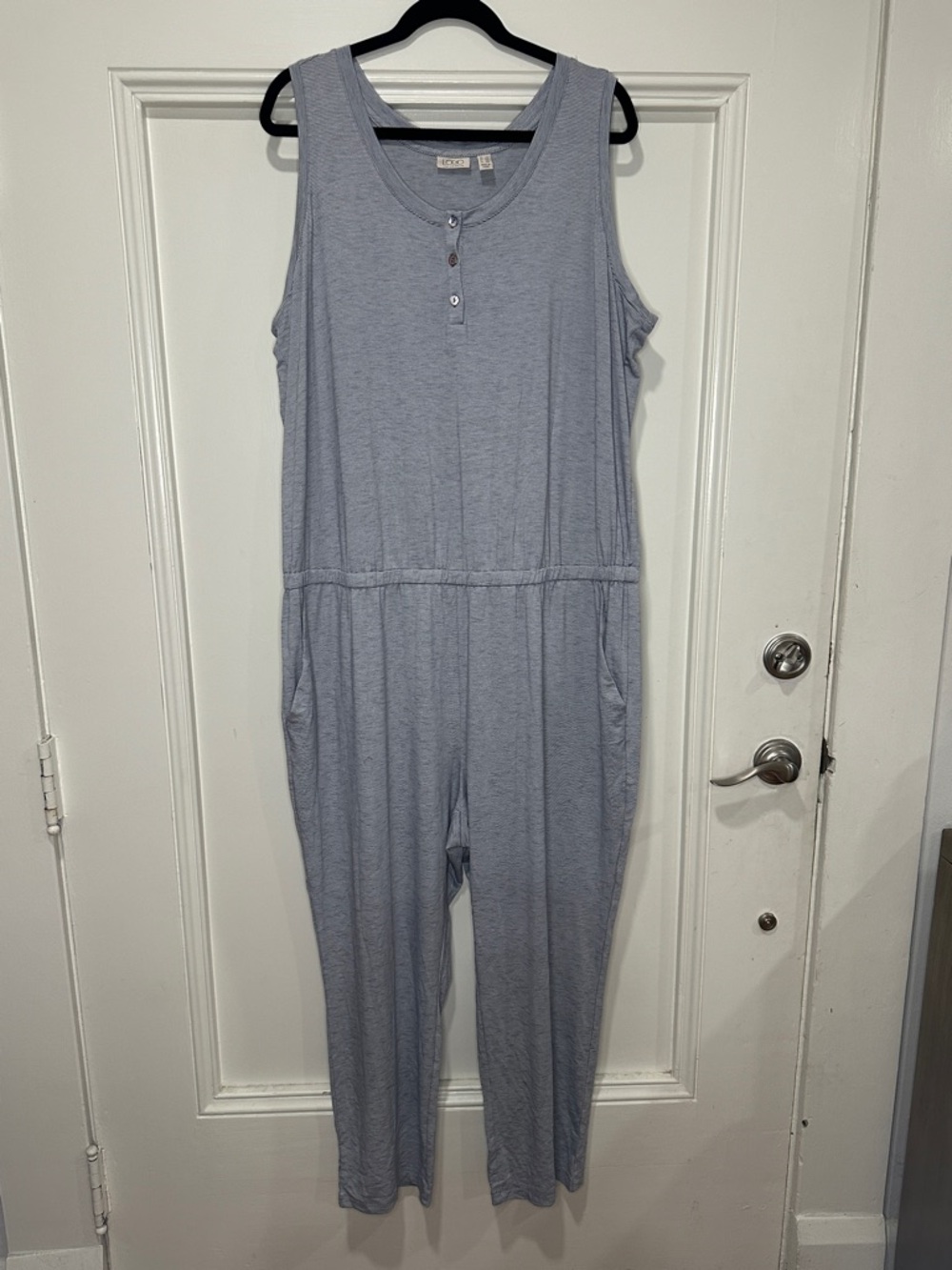 LOGO by Lori Goldstein Light Blue Sleeveless Henley Jumpsuit
